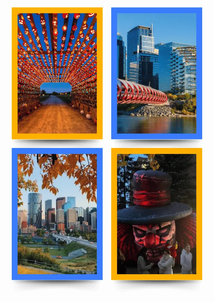 Halloween and fall events in Calgary in October, including Pumpkins After Dark and Peace Bridge